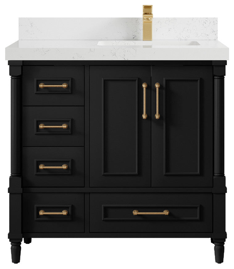 Aberdeen 36 Right Offset Bath Vanity in Black 2" Empira Quartz
