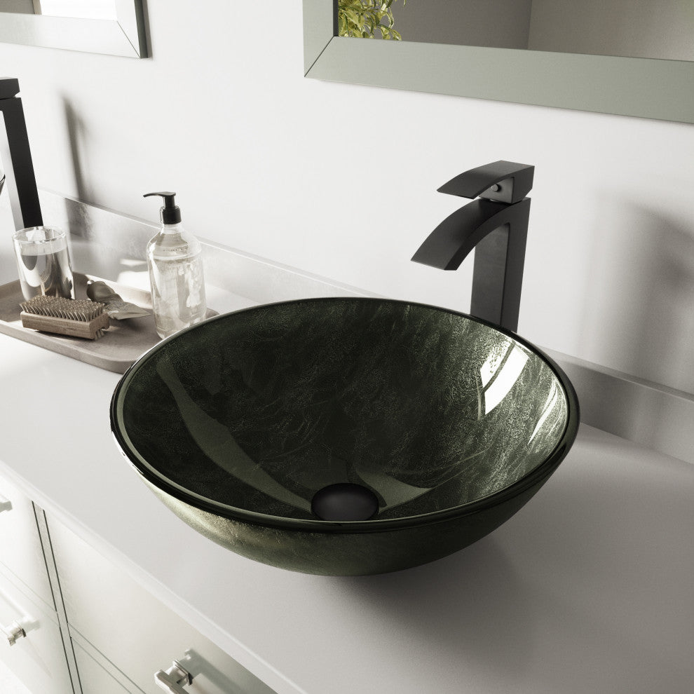 Giovanni 17"L x 17"W Glass Vessel Sink and Duris 12"H Faucet Set