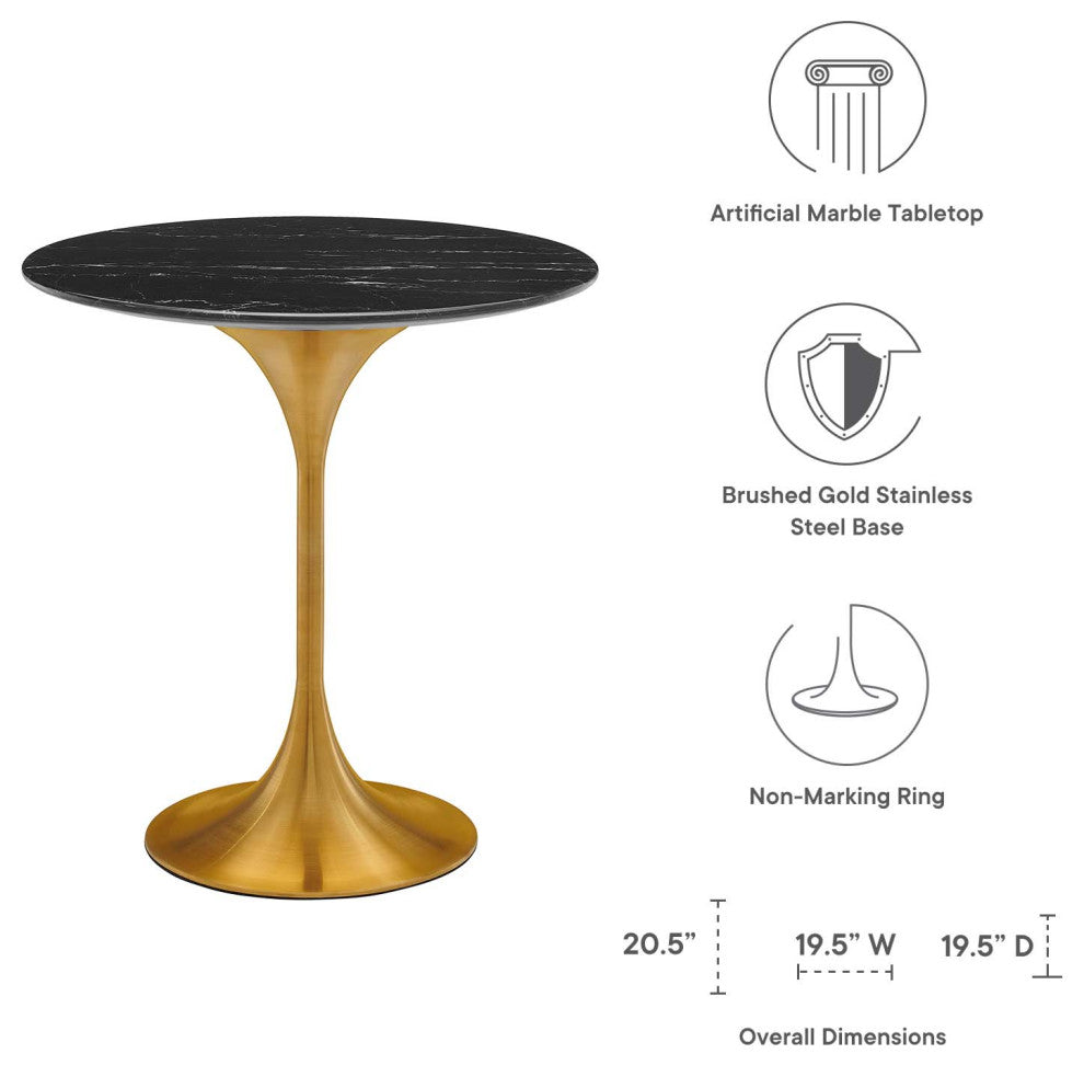 Lippa 20" Round Artificial Marble Side Table, Gold Black