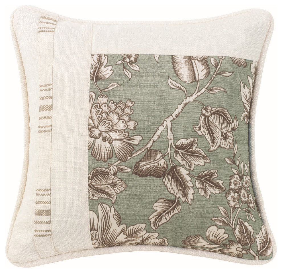 Gramercy Floral, Striped, White Linen Textured Square Pillow, 18"x18", 1 Piece