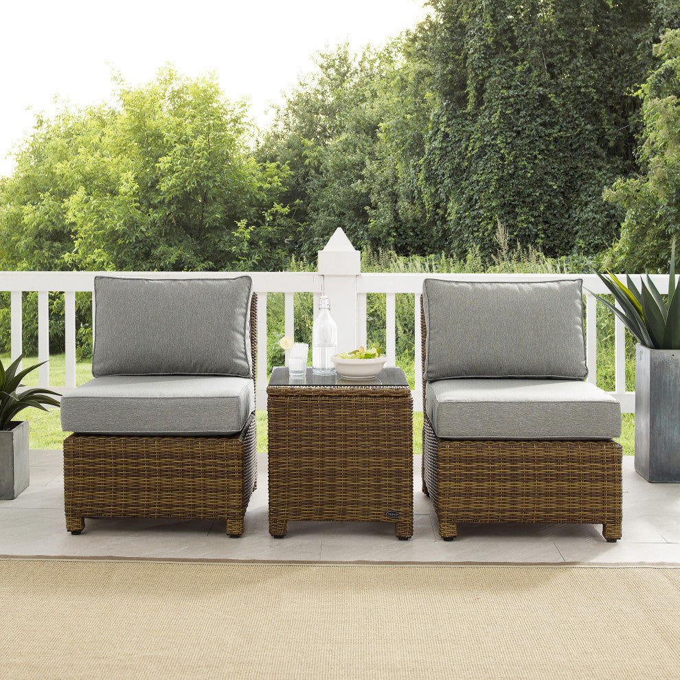 Bradenton 3Pc Armless Wicker Outdoor Chair Set, Gray