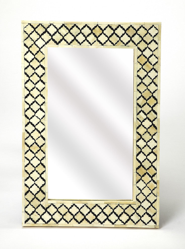 Bone Inlay Wall Mirror, Off White