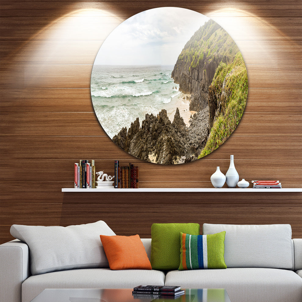 Crescent Head Coastline In Australia, Landscape Disc Metal Artwork, 23"