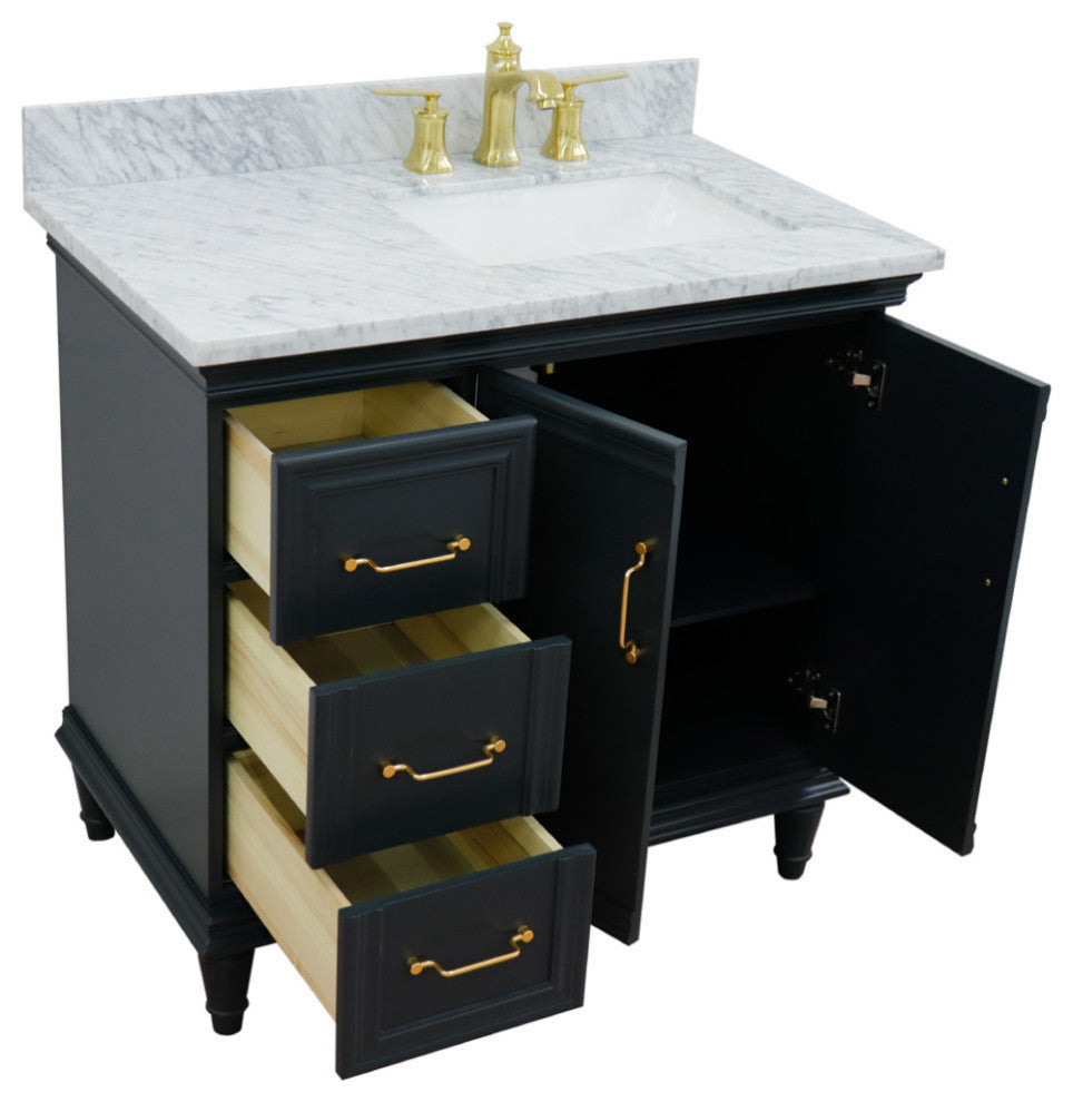 37" Single Vanity, Dark Gray Finish With White Carrara