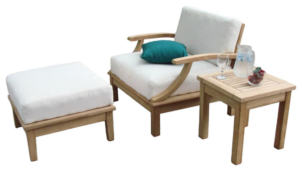 3-Piece Somer: Lounge Arm Chair, Side Table, Ottoman w Natural Sunbrella Cushion
