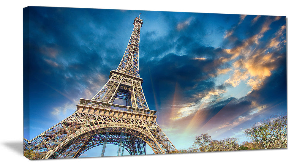 "Beautiful View Paris Eiffel Tower Under Fiery Sky" Wall Art, 40"x20"