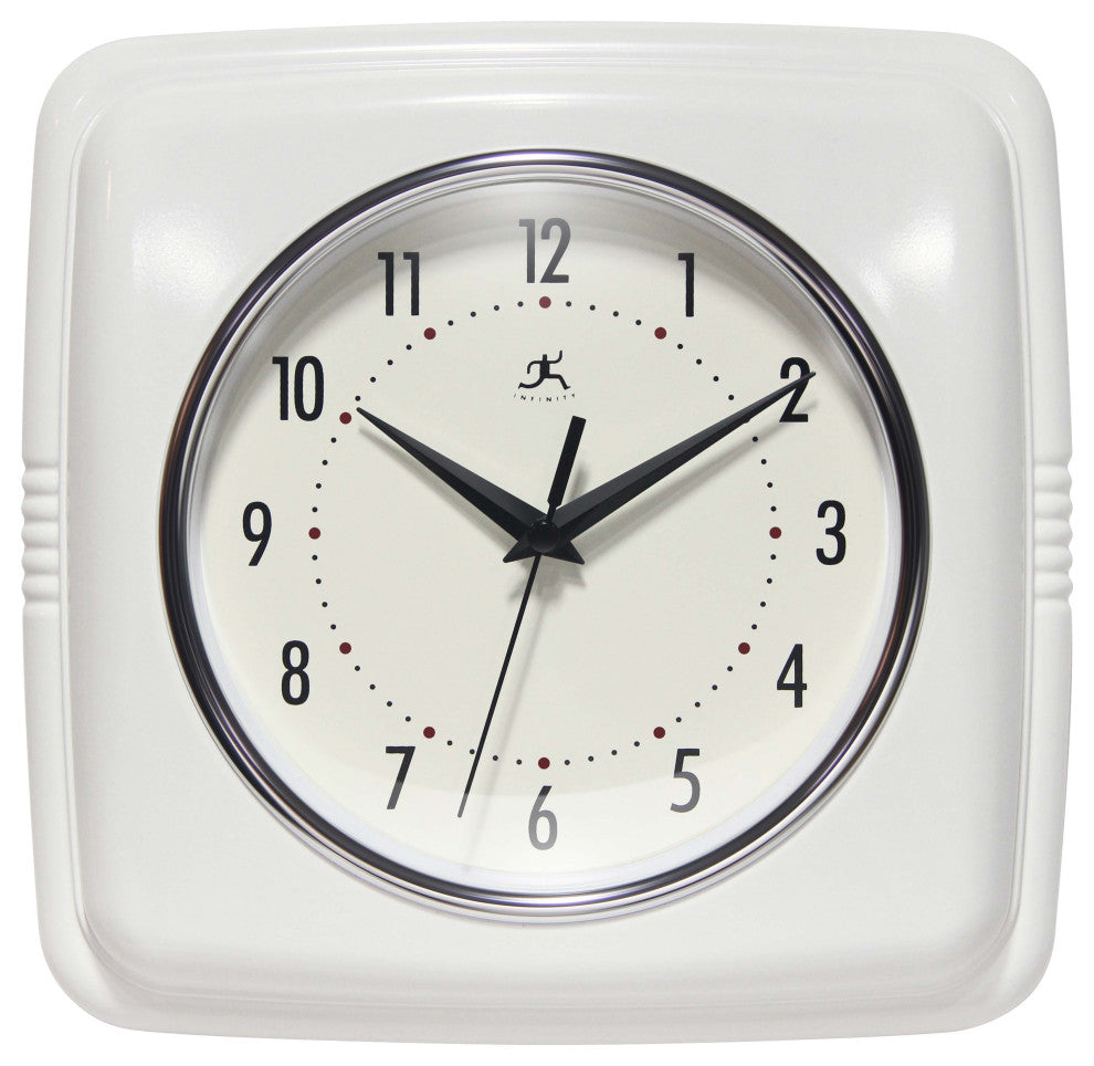 Square Retro Wall Clock, 9.25", White