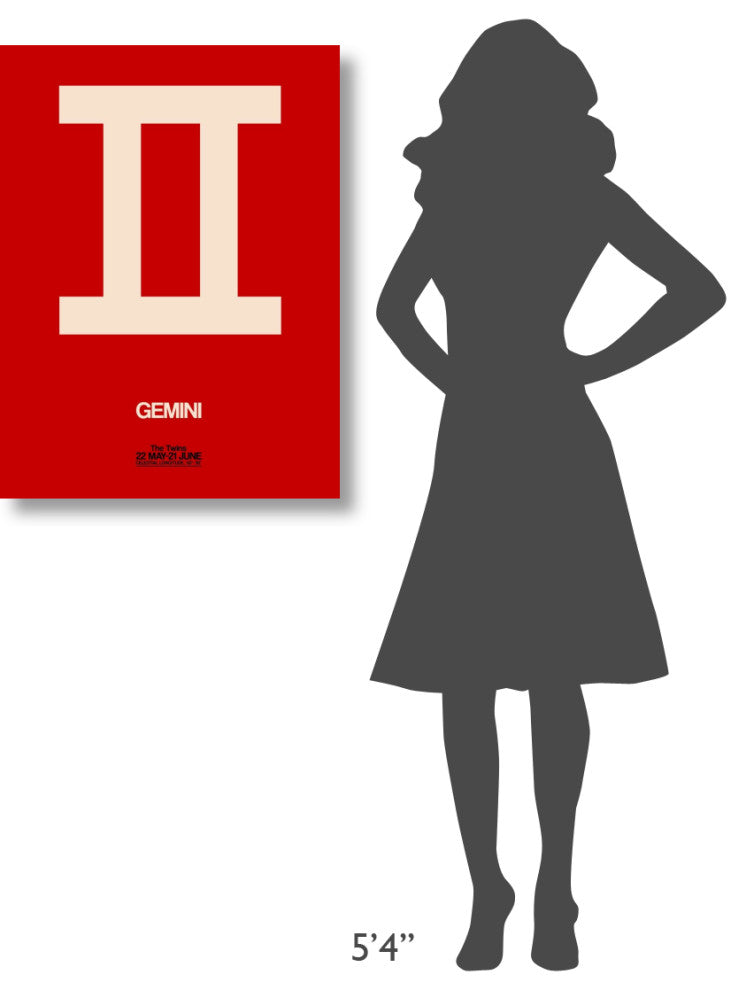 "Gemini Zodiac Sign White on Red" Fine Art Print