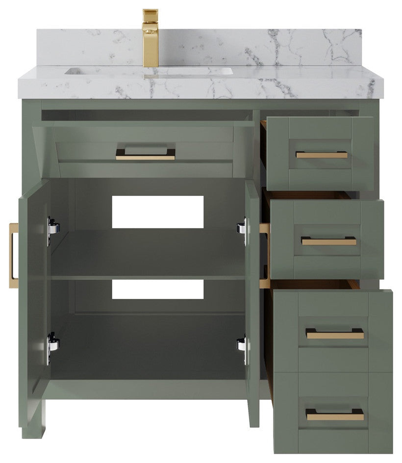 Cambridge 36" Left Offset Bath Vanity in Evergreen 2" Venatino Quartz