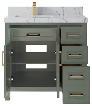 Cambridge 36" Left Offset Bath Vanity in Evergreen 2" Venatino Quartz