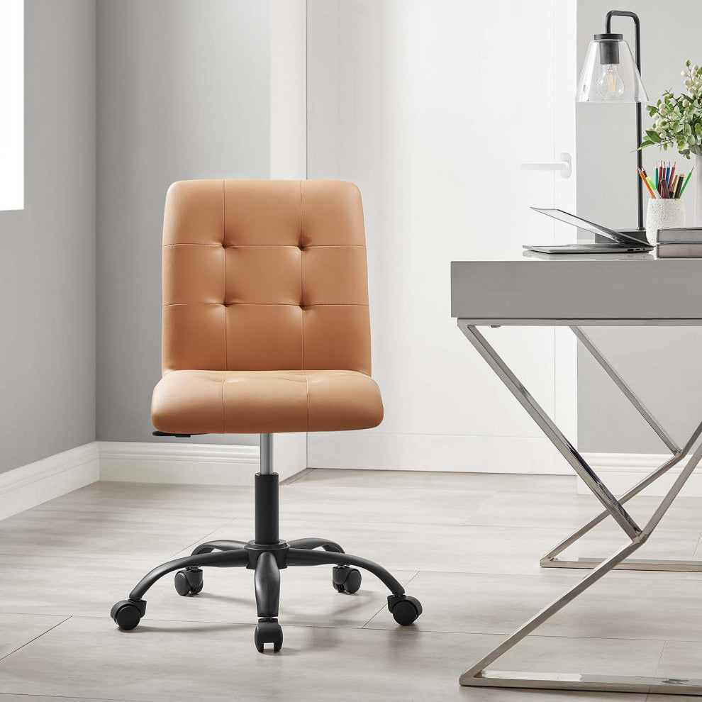 Prim Armless Vegan Leather Office Chair, Black Tan