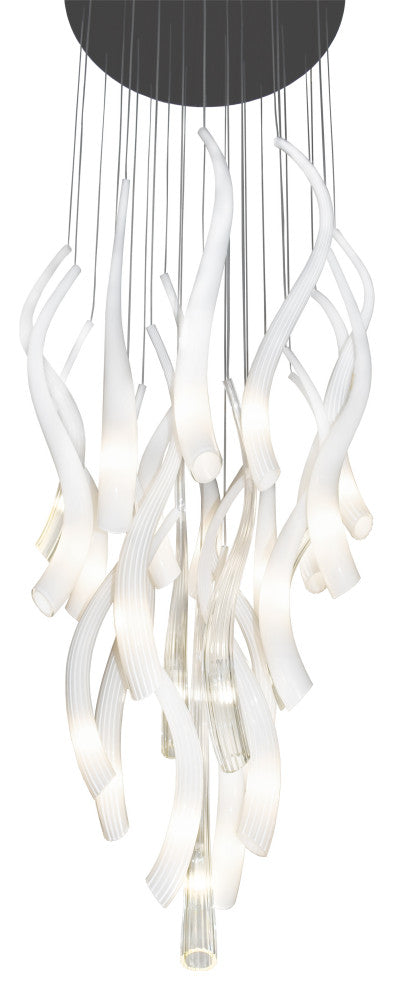 Hand Blown Murano Glass Chandelier, Nickle Canopy, 60" Long