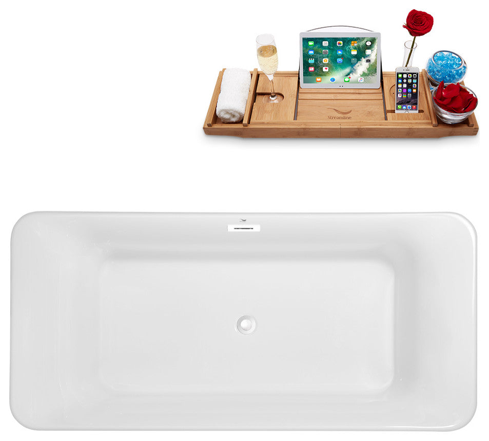 63" Streamline N682WH Freestanding Tub and Tray With Internal Drain