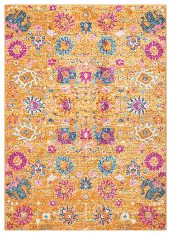 7 x 10 Sun Gold and Navy Distressed Area Rug