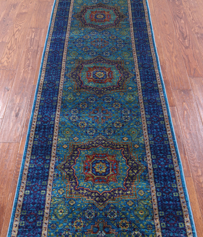 2' 8" X 8' 1" Runner Mamluk Geometric Handmade Wool Rug - Q12285