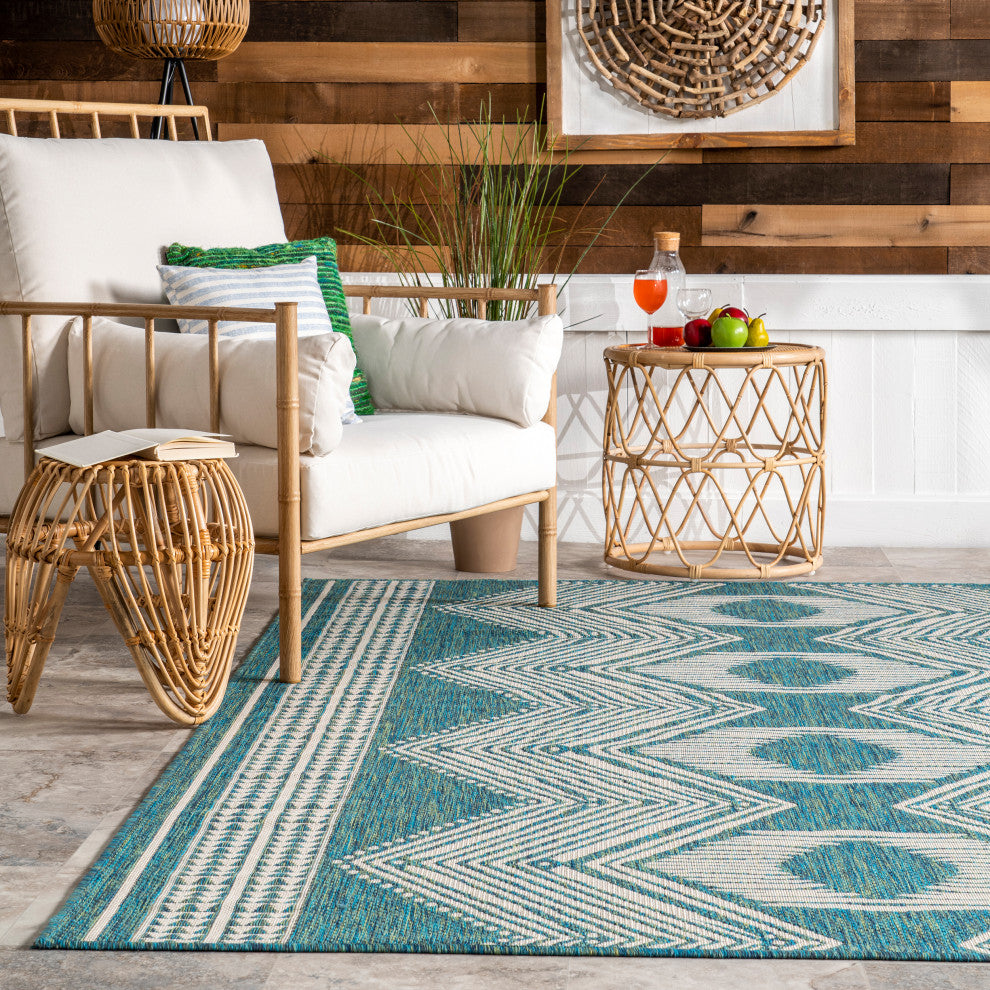 Nuloom Ranya Tribal Indoor/Outdoor Contemporary Area Rug, Teal 8'X10'