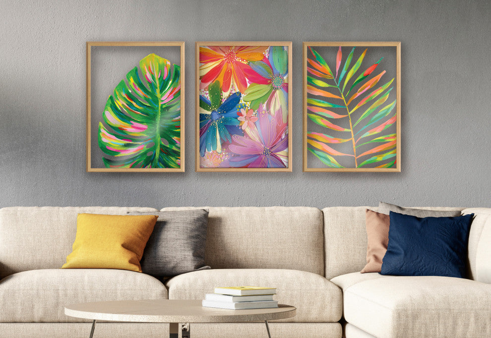 Blake Monstera Framed Printed Glass by Jessi Raulet of Ettavee, Natural 18x24