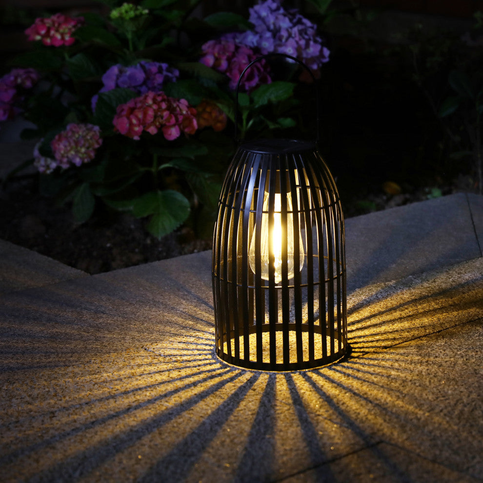 9.75 Metal Woven Black Solar Powered Outdoor Hanging Lantern