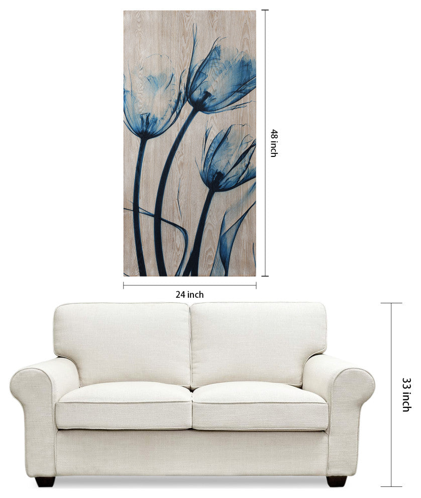 Blue Tulip Wall Art X-Ray Photography Giclee Printed on Hand Finished Ash Wood