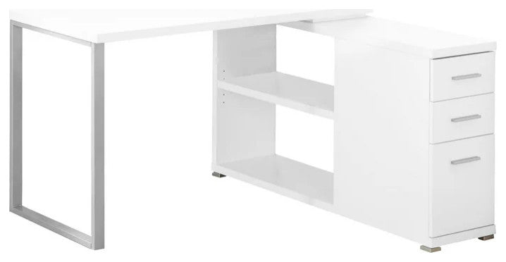 Modern L-Shaped Desk, Slim Storage Drawers & 2 Spacious Open Compartments, White