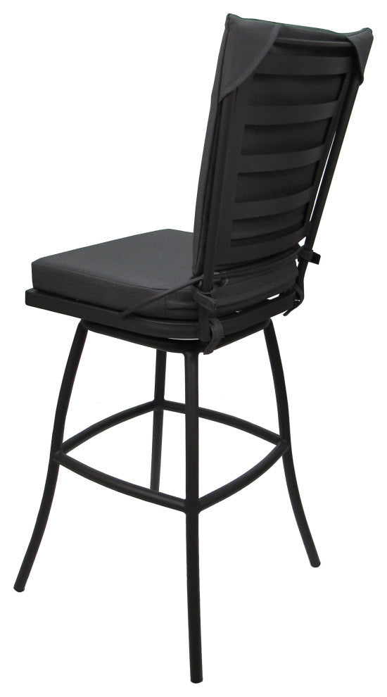 Outdoor Patio Bar Stool Jamey Without Arms, Dark Gray Linen Beige, 34"