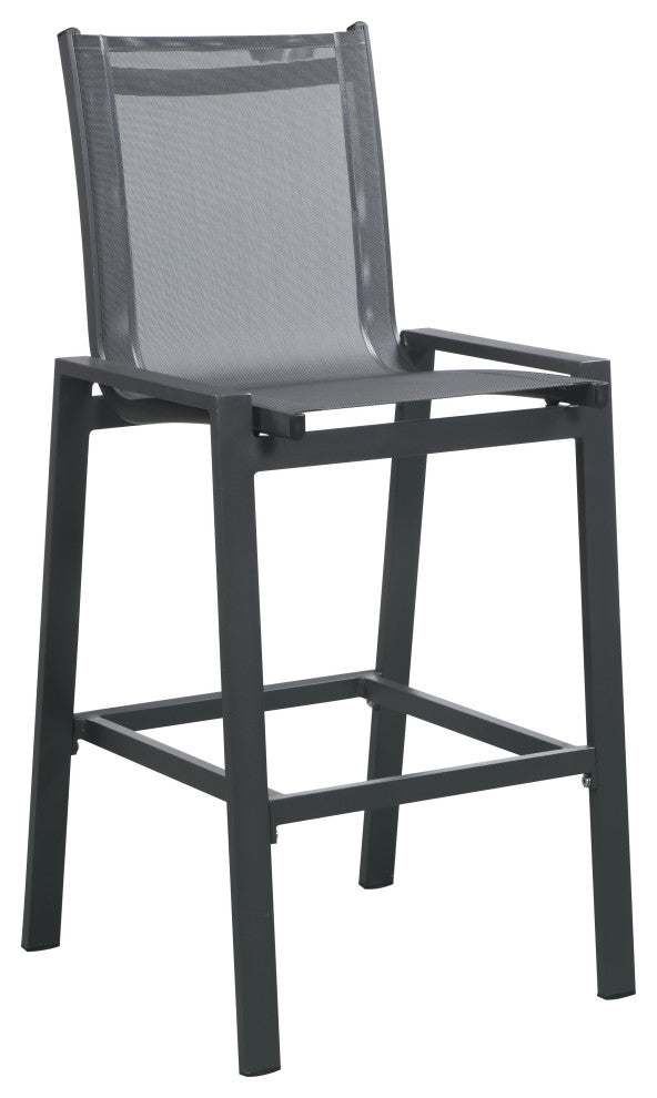 Nizuc Mesh Water Resistant Patio Aluminum Barstool (Set of 2), Black, Gray Frame