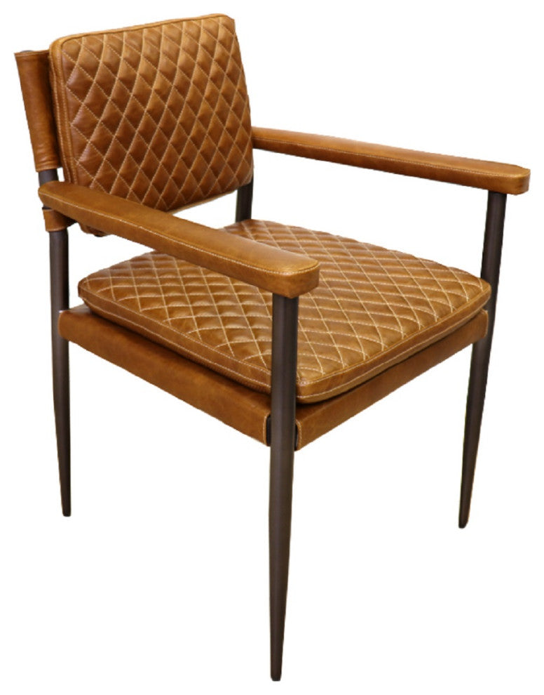 Pasargad Home Capri Top Grain Leather Dining Chair with Armrests