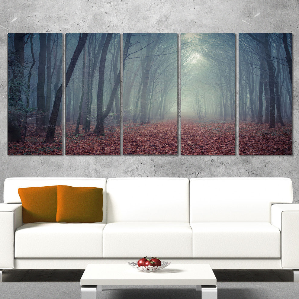 "Retro Style Misty Path in Forest" Landscape Photo Wall Art, 5 Panels, 60"x28"