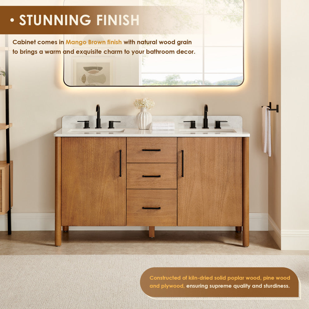 Velora Bathroom Vanity, Mango Brown, 60", With Mirror