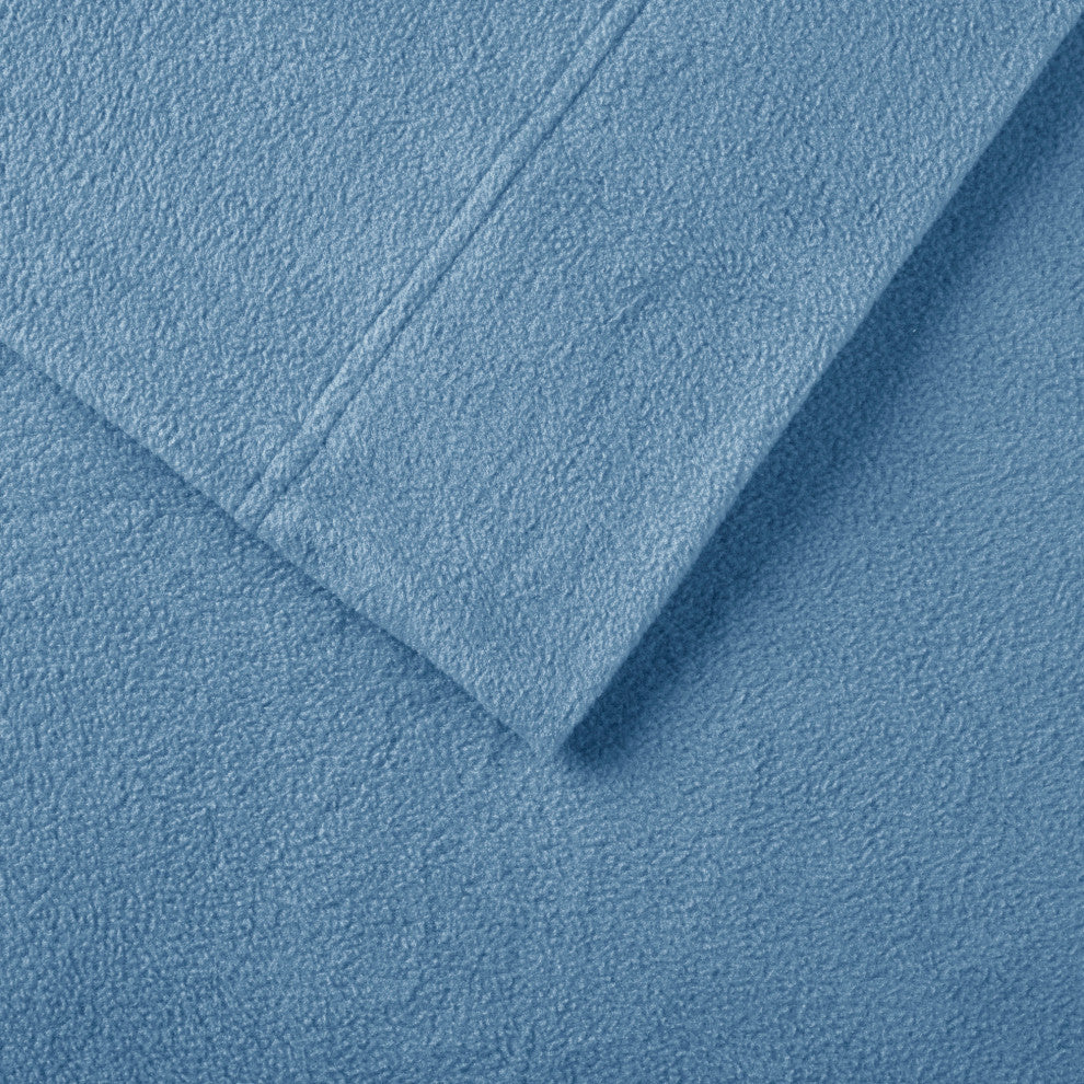 True North by Sleep Philosophy Knitted Micro Fleece Solid Sheet Set, Blue, Twin