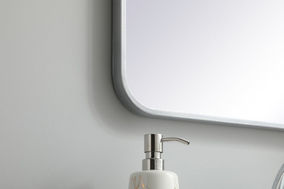 Ellis Soft Corner Metal Rectangular Mirror, Silver, 20"x36"