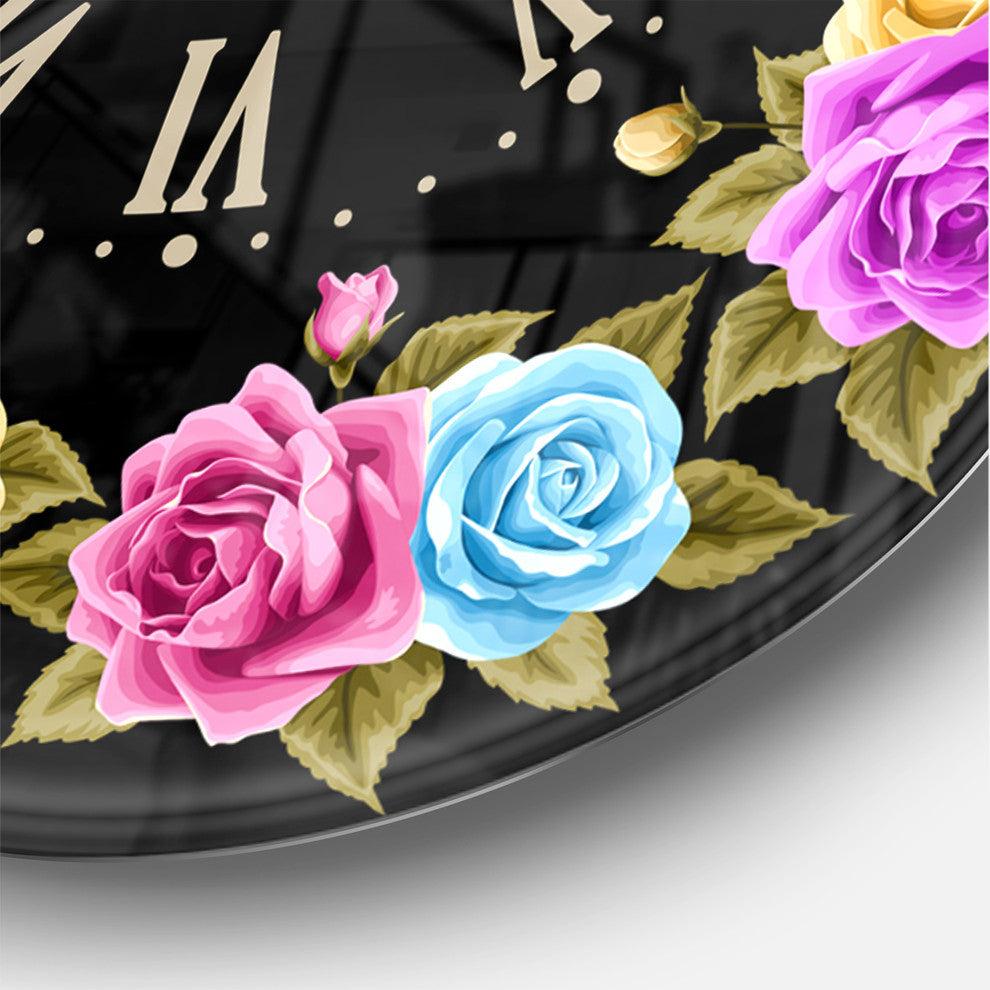 Shabby Chic Vintage Rose Oversized Farmhouse Metal Clock, 23x23