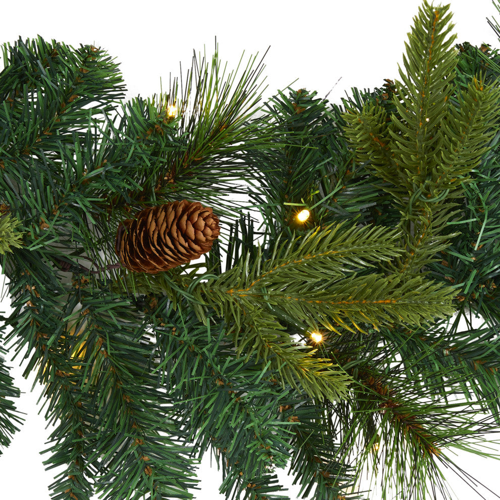 6' Mixed Pine and Pinecone Artificial Garland With 35 Clear LED Lights