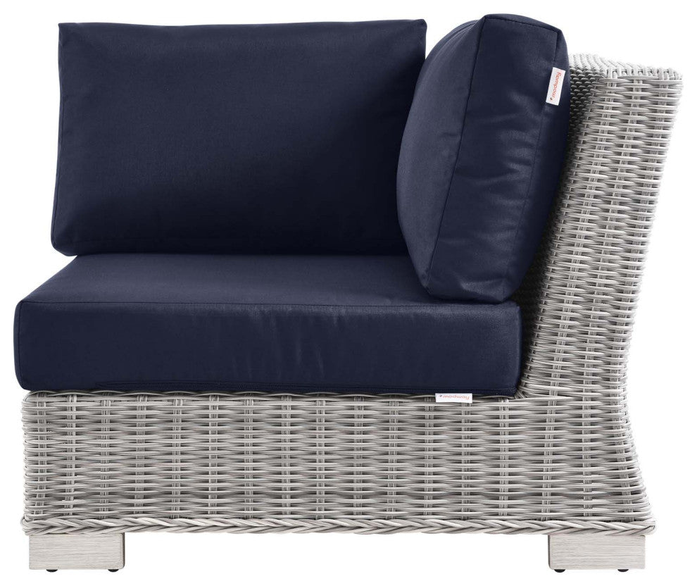 Conway Outdoor Patio Wicker Rattan Corner Chair Light Gray Navy