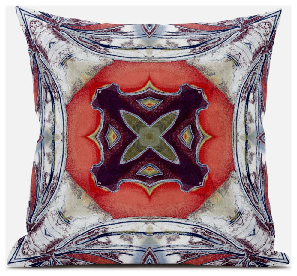 18" Gray Peach Geo Tribal Suede Throw Pillow