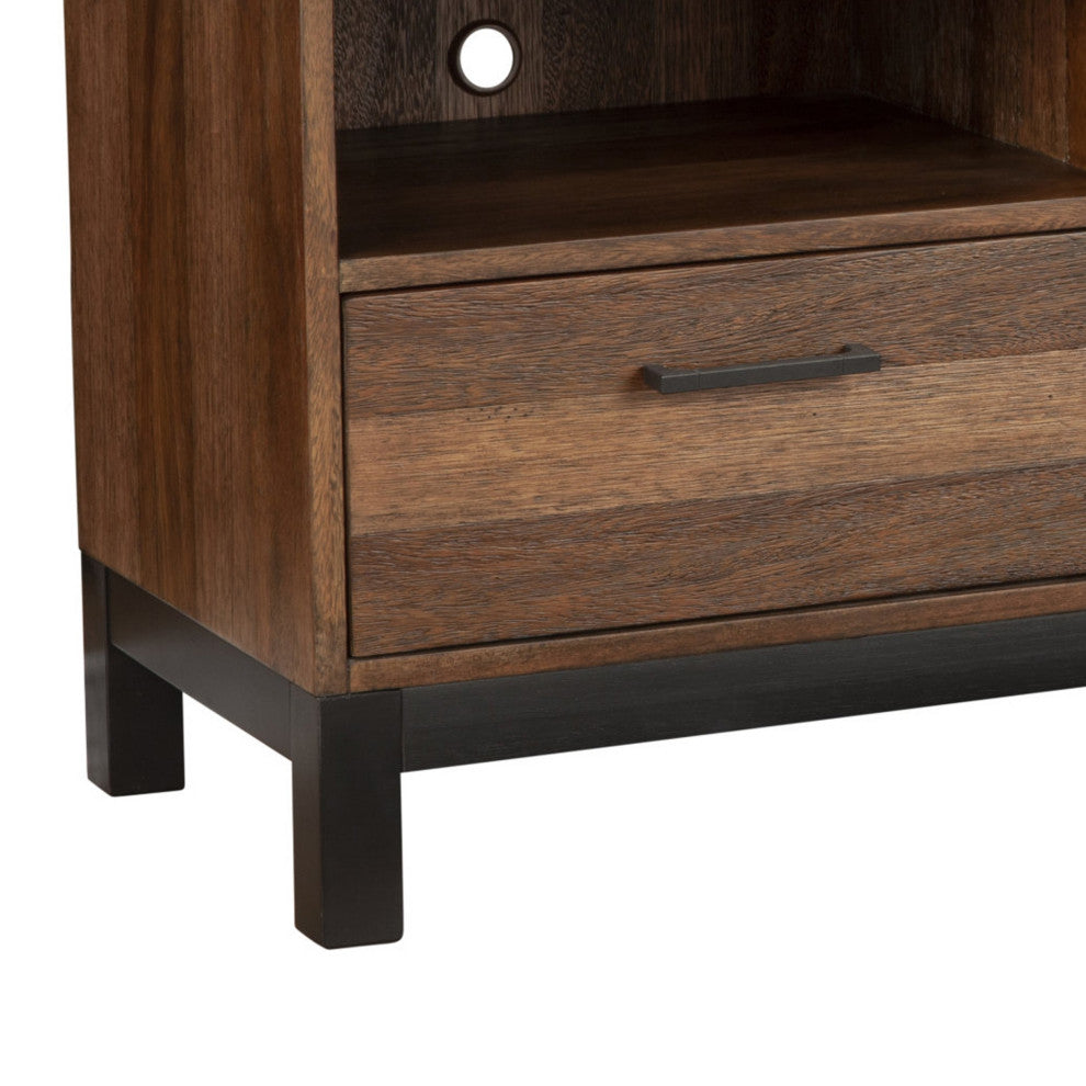 Benzara BM269169 TV Console With 3 Drawers and 3 Compartments, Rustic Brown