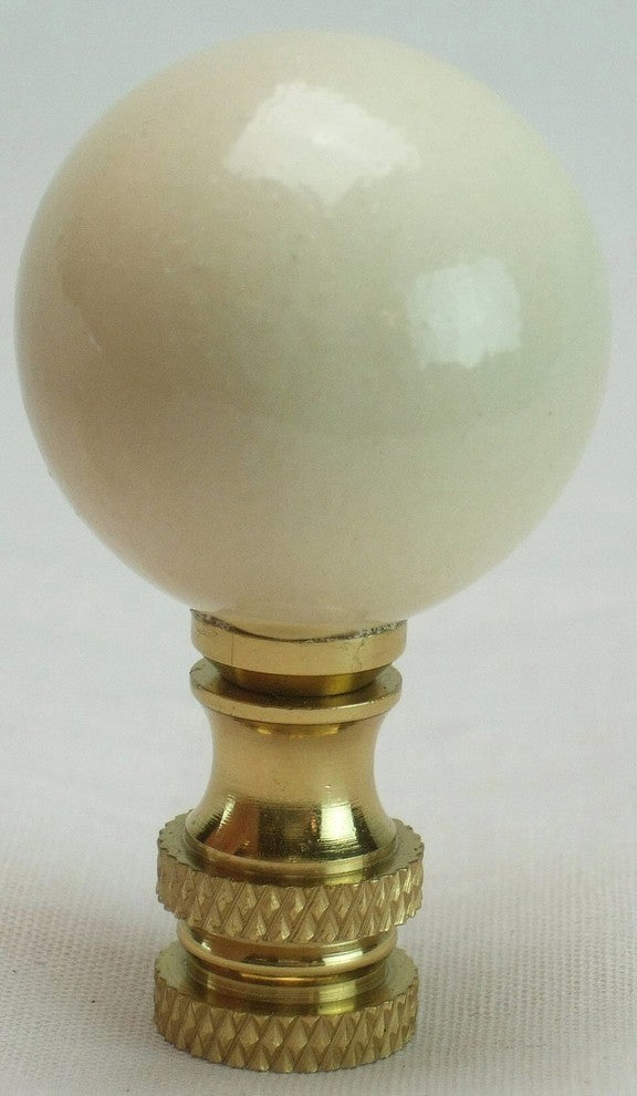 White Ceramic Ball Lamp Finial Polished Brass Base 1.2"h