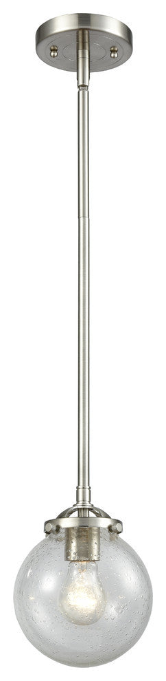 Beacon 1-Light LED Mini Pendant, Brushed Satin Nickel, Glass: Seedy