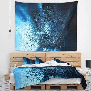 Fractal 3D Blue Paint Splash Contemporary Wall Tapestry, 39"x32"