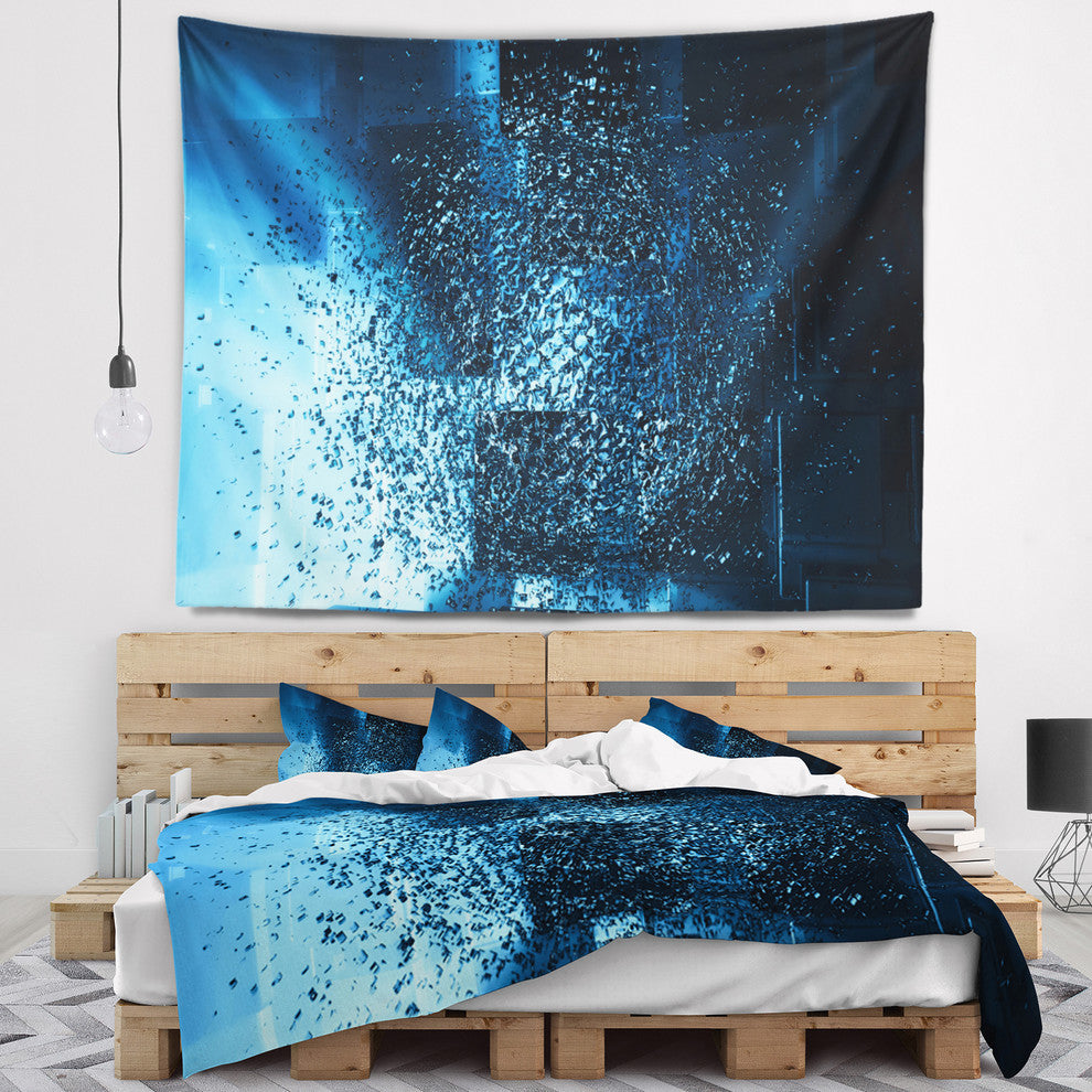 Fractal 3D Blue Paint Splash Contemporary Wall Tapestry, 39"x32"