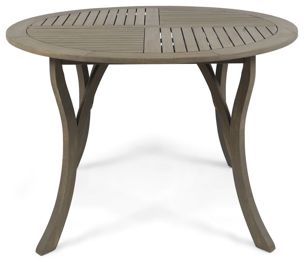 GDF Studio 5-Piece Jaden Outdoor Acacia and Wicker Dining Set, Gray