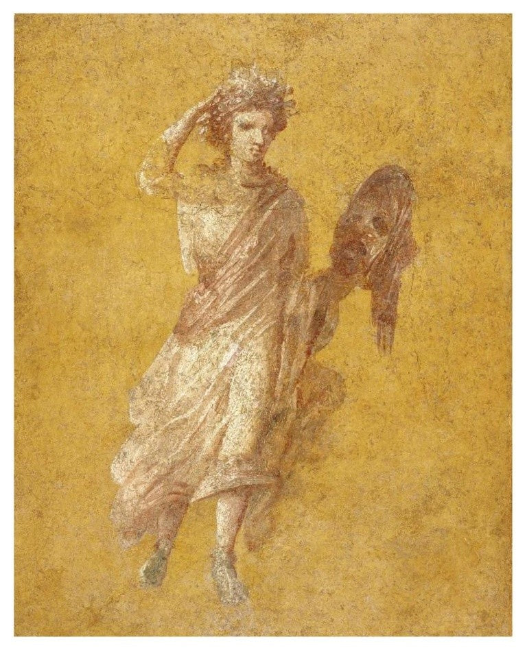 "Fragment of a Yellow Fresco Panel with Muse" Paper Art, 18"x22"
