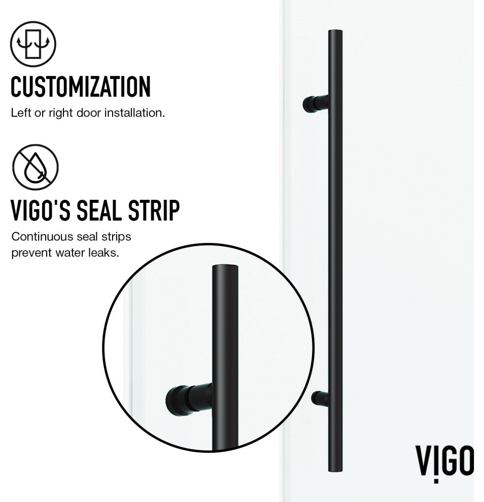VIGO Elan E-Class Frameless Sliding Shower Enclosure, Matte Black, 36" D X 48" W X 82" H, Right Base