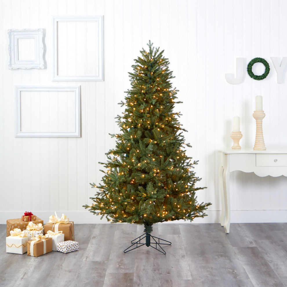 6.5' New Hampshire Spruce Faux Xmas Tree W/500 White Lights & Bendable Branches