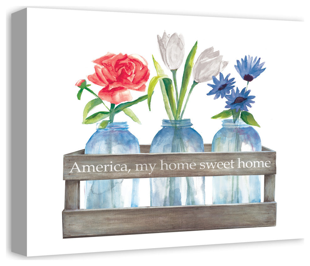 Red White and Blue Florals 16x20 Canvas Wall Art