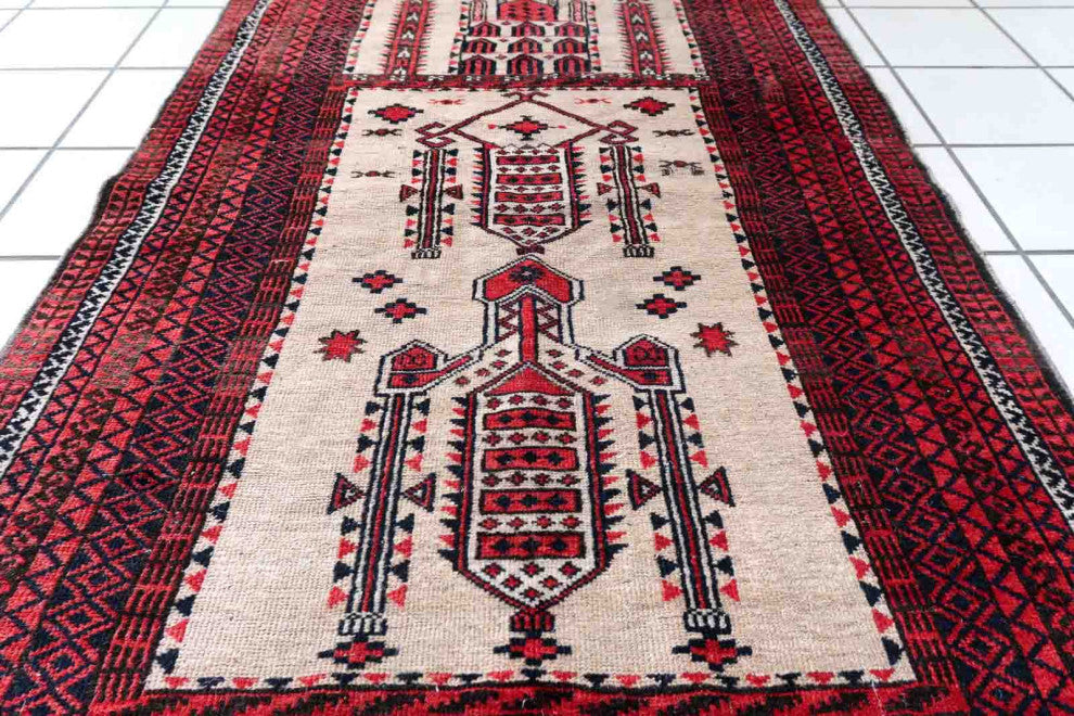 Handmade Antique Afghan Baluch Prayer Rug 2.8'x4.2', 86cmx129cm, 1910s