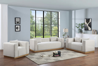 Alfie Linen Textured Fabric Upholstered Sofa, Cream