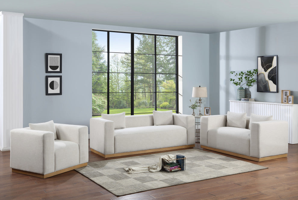 Alfie Linen Textured Fabric Upholstered Sofa, Cream
