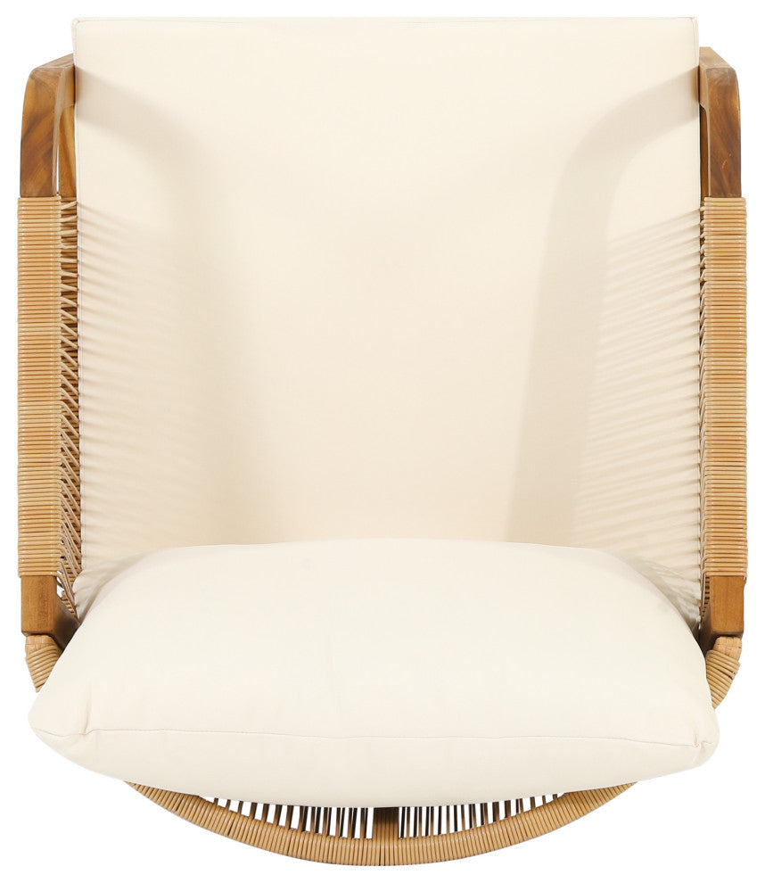 Allerton Outdoor Acacia Wood and Wicker Club Chairs With Cushions, Set of 2