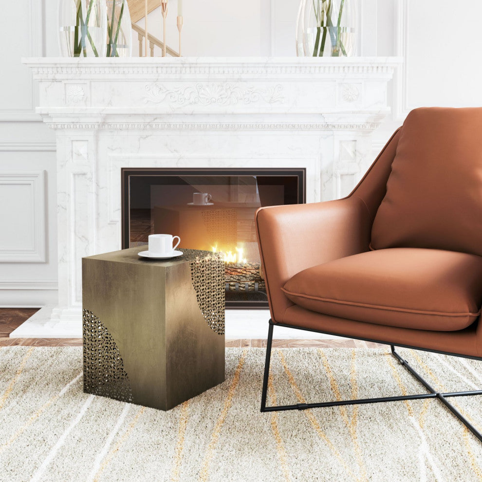 Sofa Side Table, Square, Steel Metal, Antique Gold, Lounge Lobby Hospitality